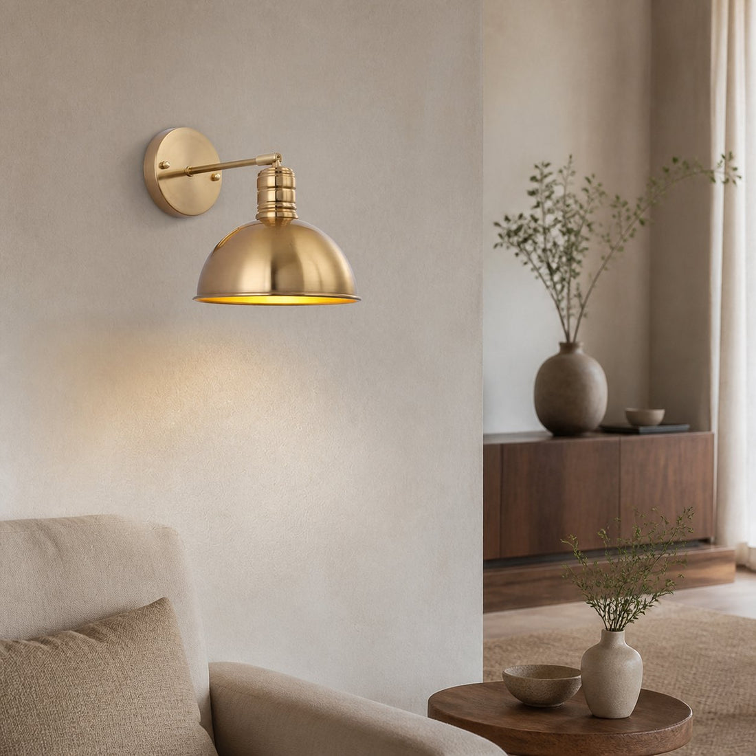 Modern Simple Iron Plated Brass Cone Round 1-Light Wall Sconce Lamp