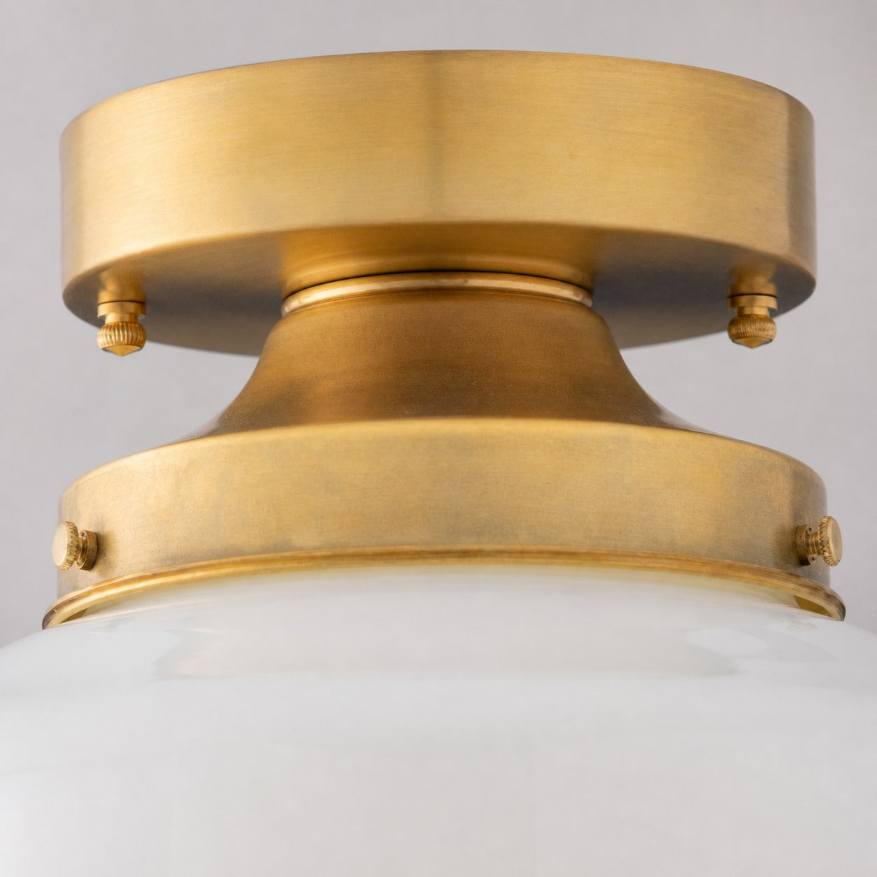 Geotower Glass Brass Ceiling Lamp – Handblown Opal Glass Globe Light