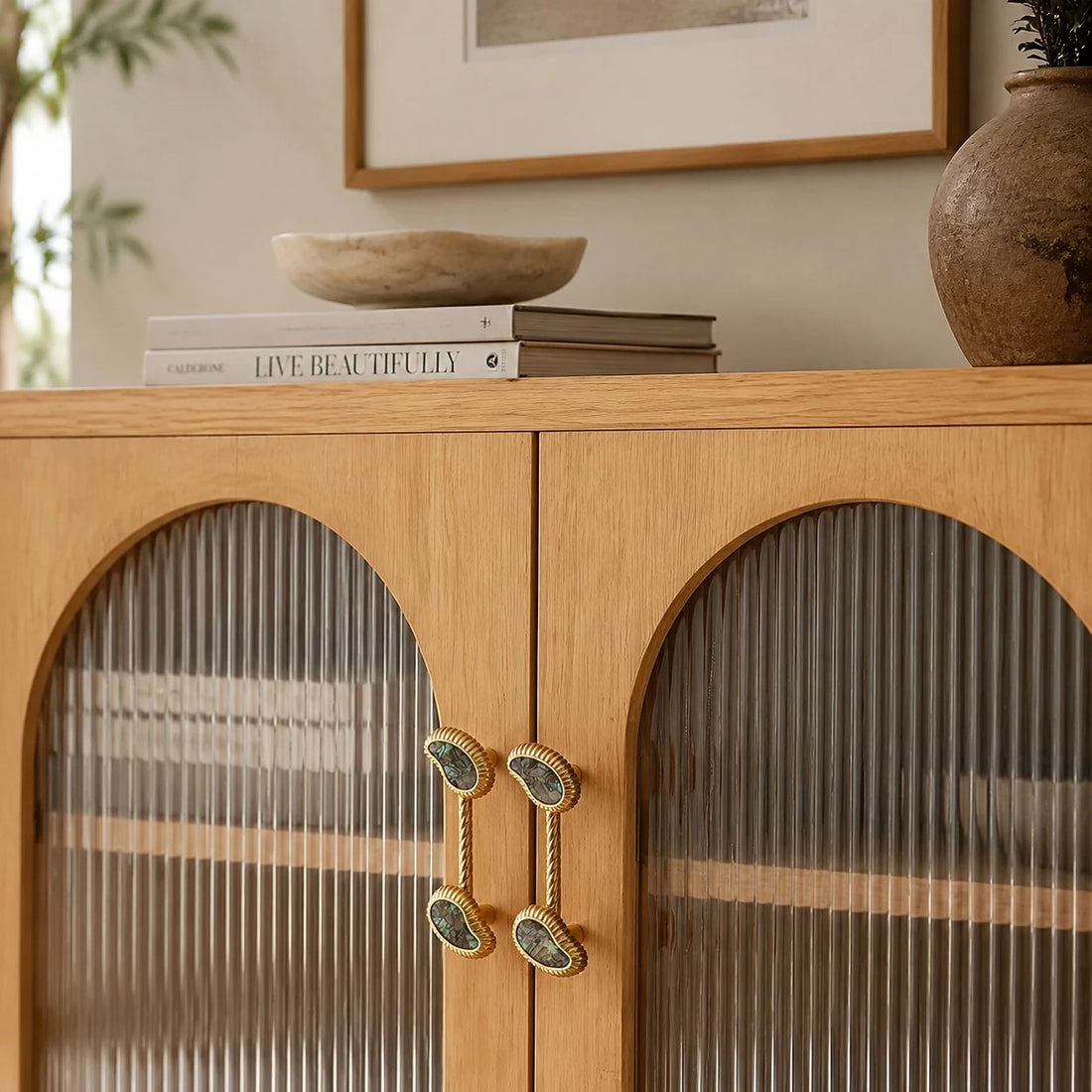 French Vintage Cashew Shell Brass Cabinet Knobs and Pulls - image 26