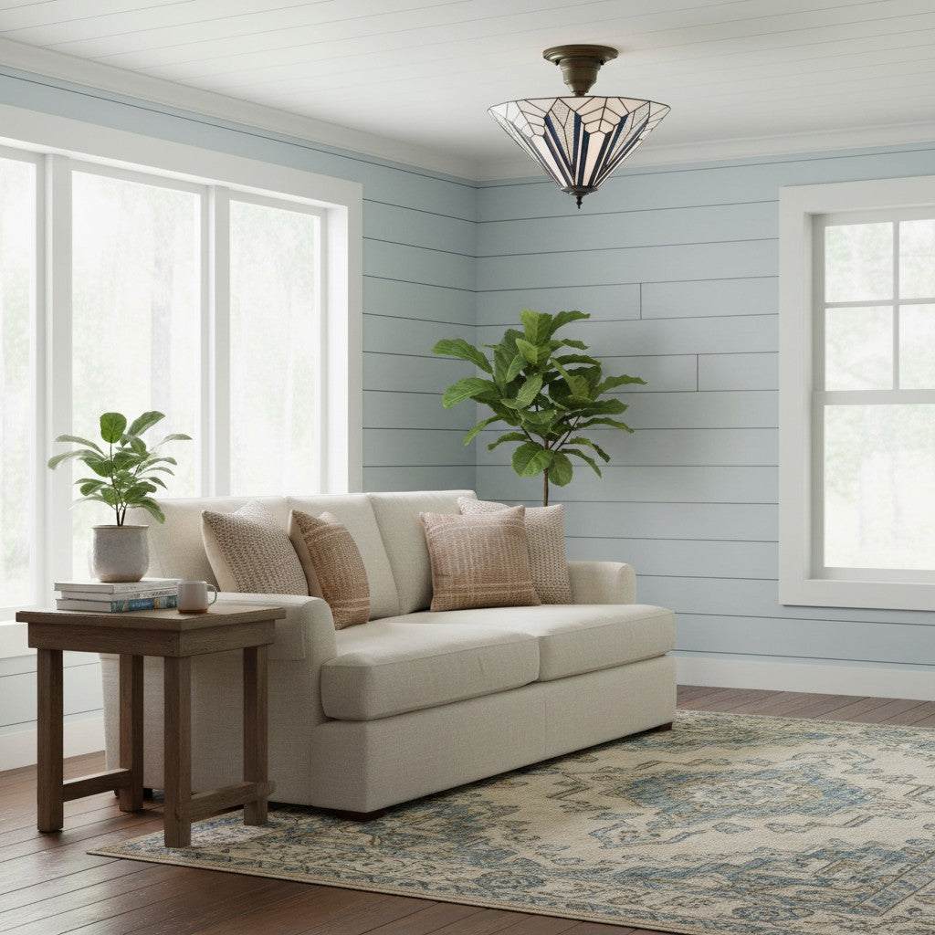 TF Astoria Decorative Stained Glass Semi Flush Light – Art Deco Ceiling Fixture for Entryways & Lounges