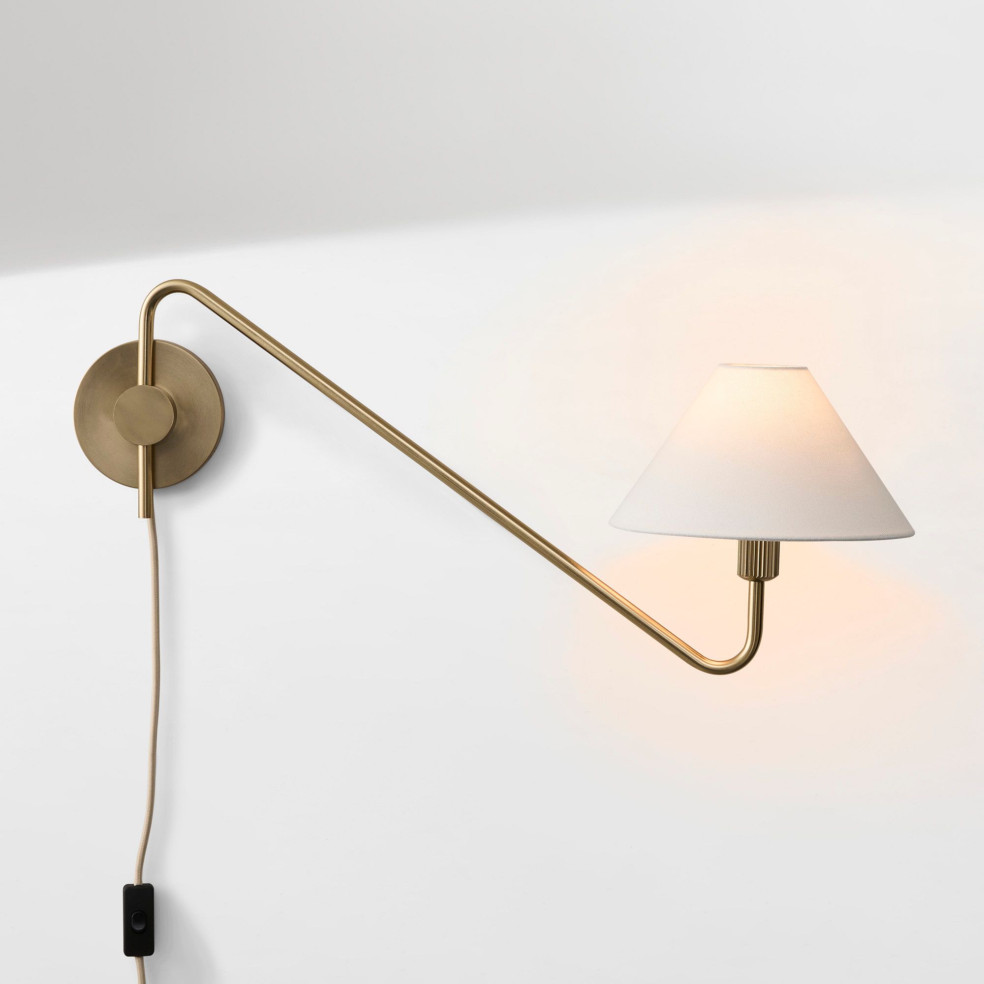 Diora Plug-In Wall Sconce - Champagne Bronze Adjustable Arm Lamp with Linen Shade
