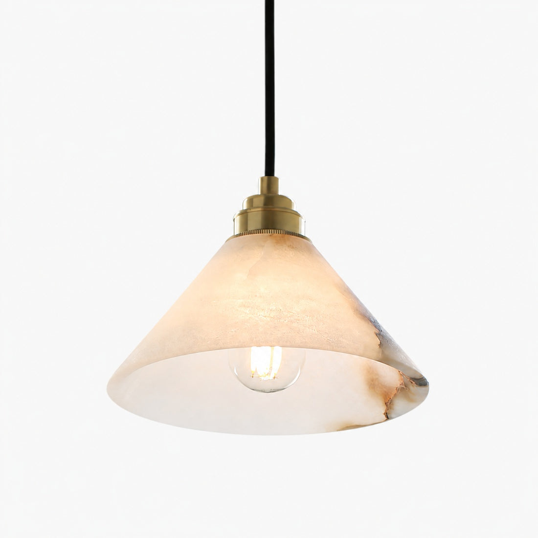 Conical Brass Alabaster Pendant Lamp