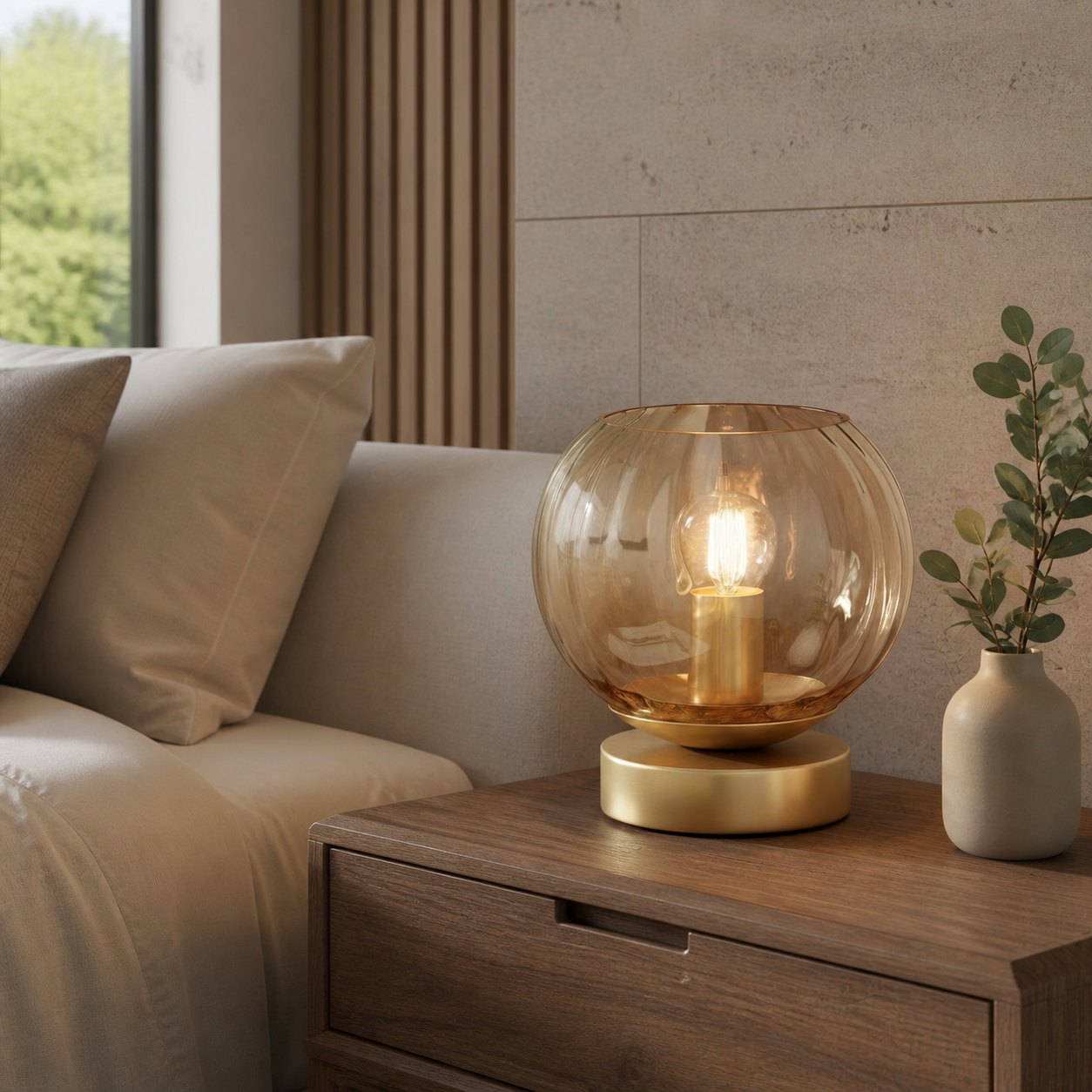Tracian Modern Dimple Globe Table Lamp – Brass Ambient Decorative Lamp for Bedroom or Lounge