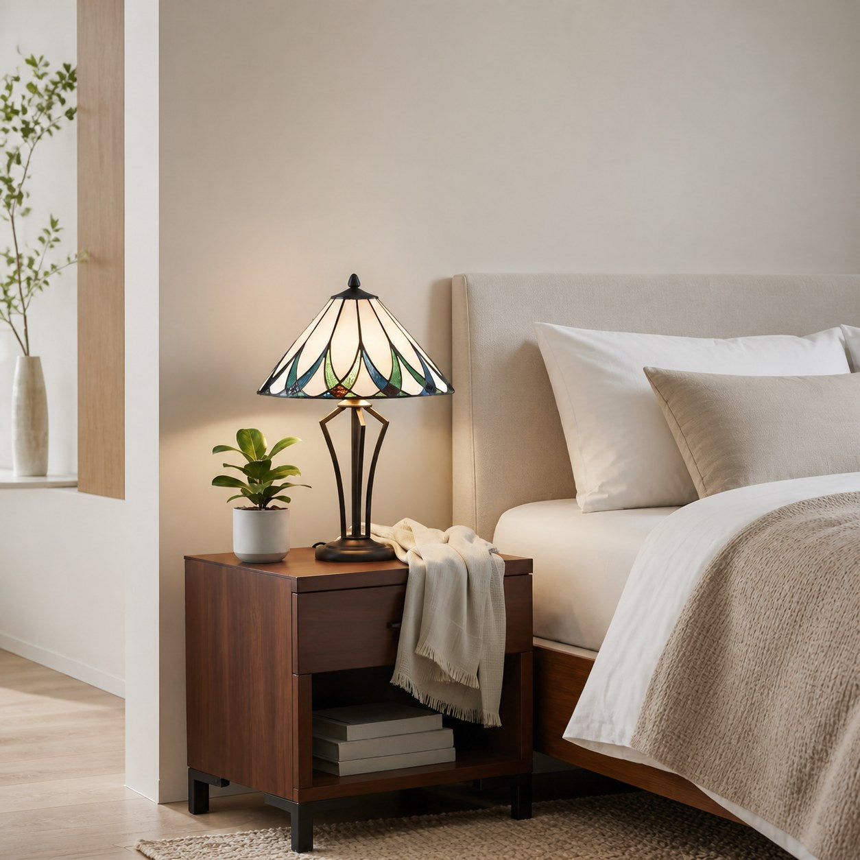 TF Allanton Water Ripple Glass Table Lamp - Classic Style for Living Room, Bedroom or Study