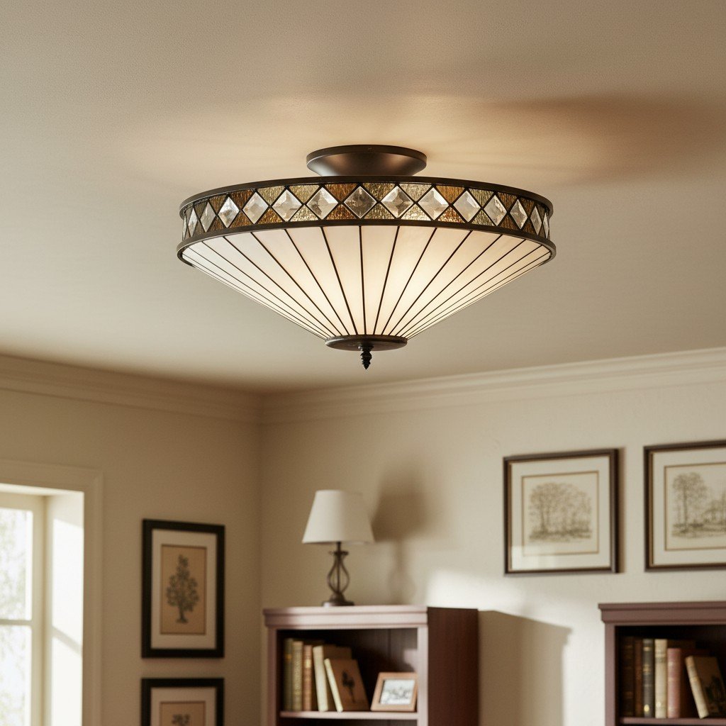 TF Fargo Semi-Flush Ceiling Lamp - A Classic Deco Light with a Decorative Glass Shade for Multi room Use