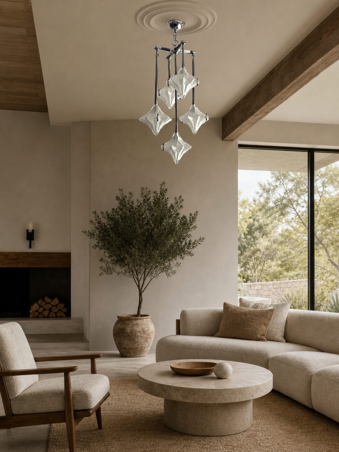 Art Deco Astris Star Chandelier – Frosted Glass Deco Fixture for Dining Room