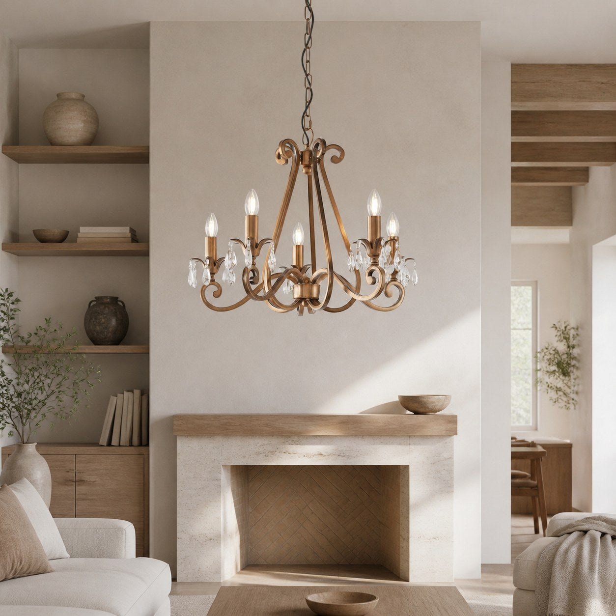 Talonis Crystal Chandelier - Traditional Candle-Style Brass and Nickel for Living Room and Dining Room