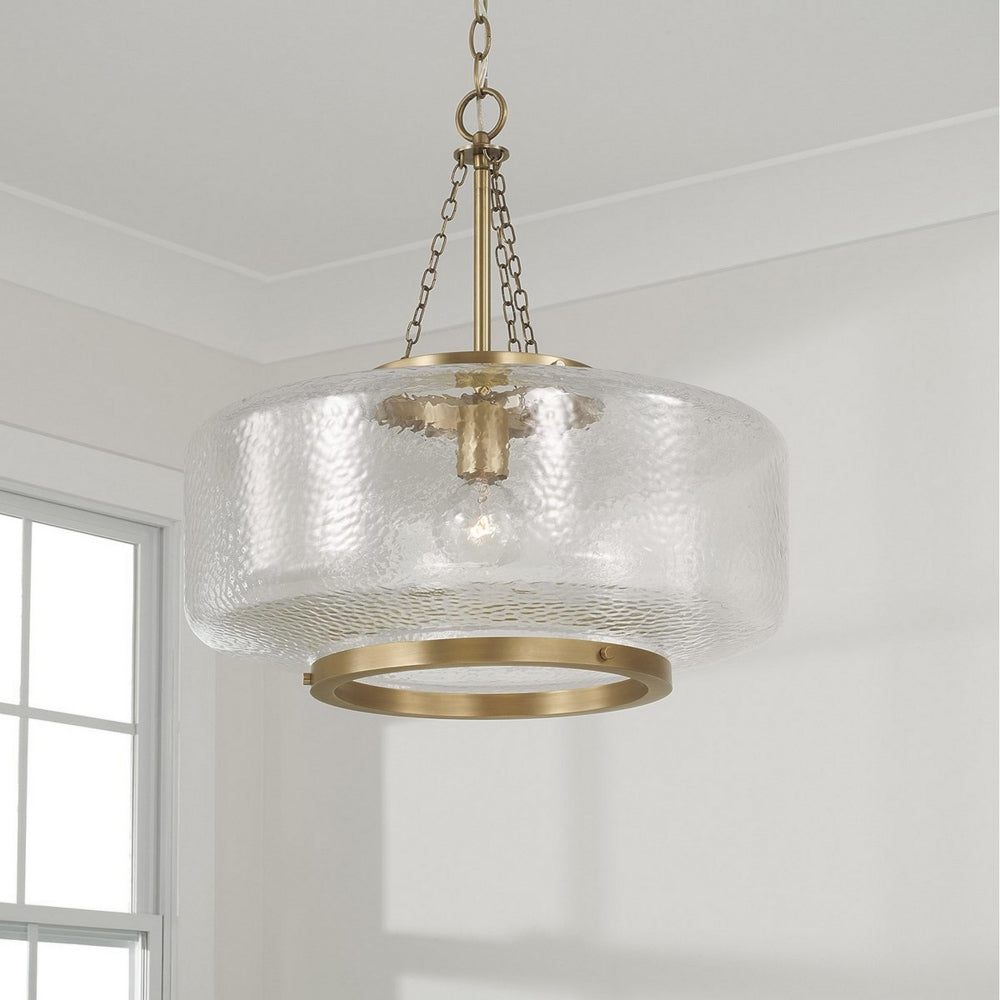 Modern Farmhouse Glass Cloche Pendant Light - Hammered Glass Pendant Light