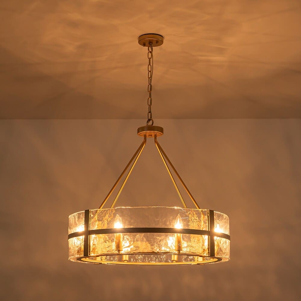 Modern Wide Drum Pendant Lamp – Clear Glass Chandelier For Living Room