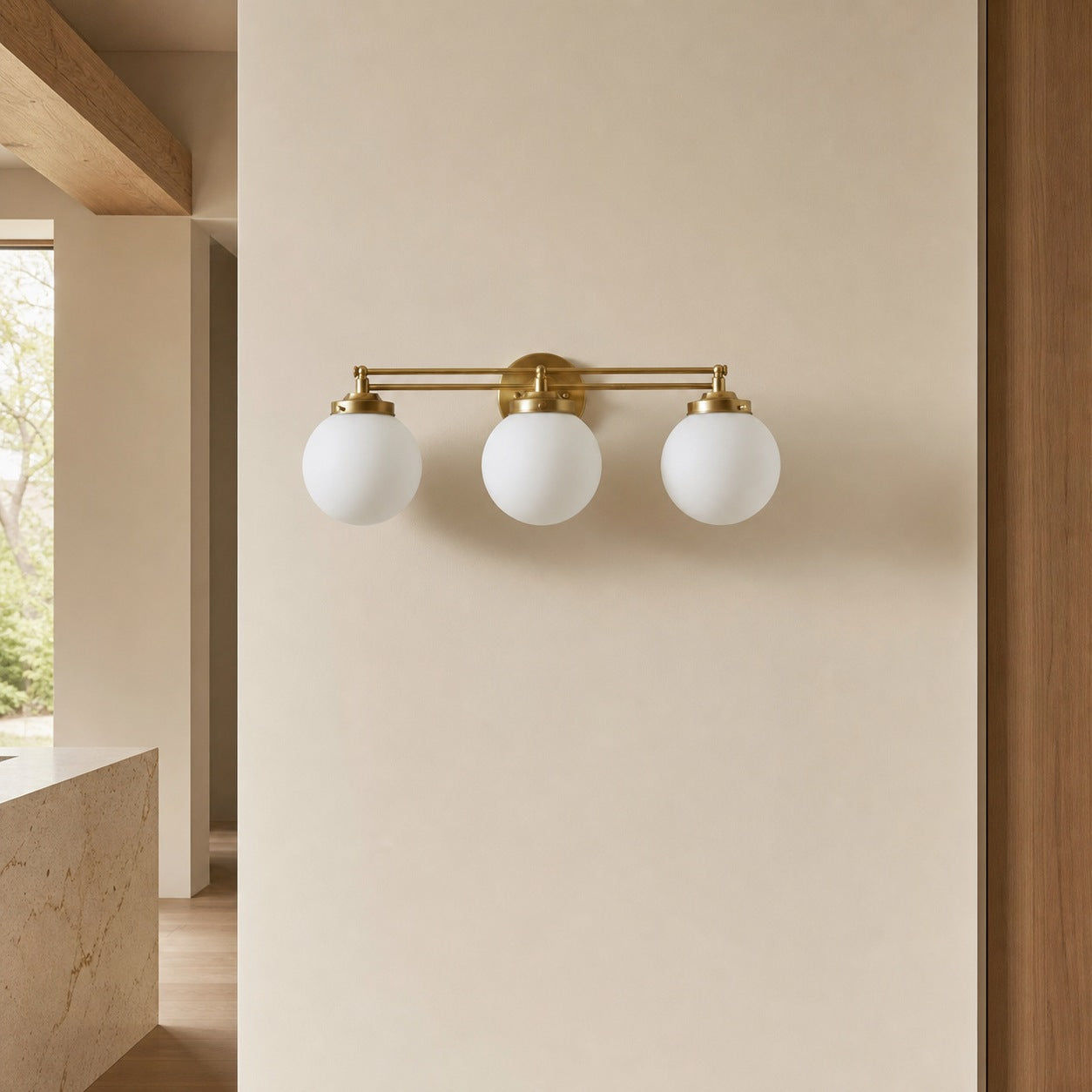 Glorica Glass Contemporary Vanity Light - 3 Light Globe Bathroom Fixture Opal Glass
