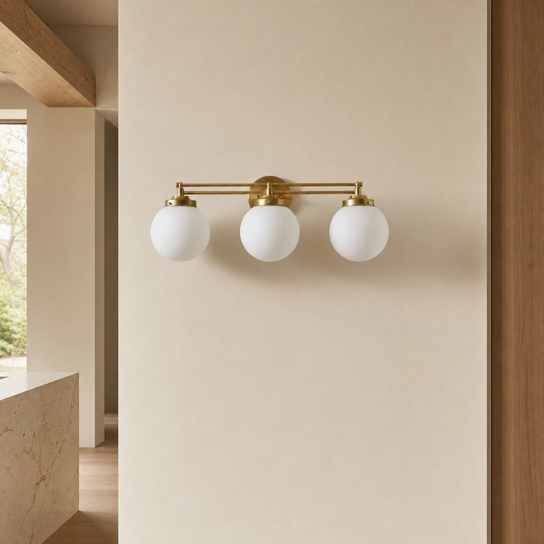 Glorica Glass Contemporary Vanity Light - 3 Light Globe Bathroom Fixture Opal Glass