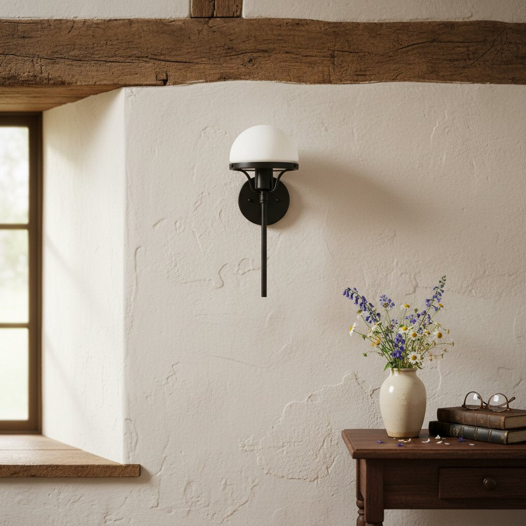 Ornato Luxe Modern Art Deco Wall Light - Opal Glass Globe Sconce - Brass or Black