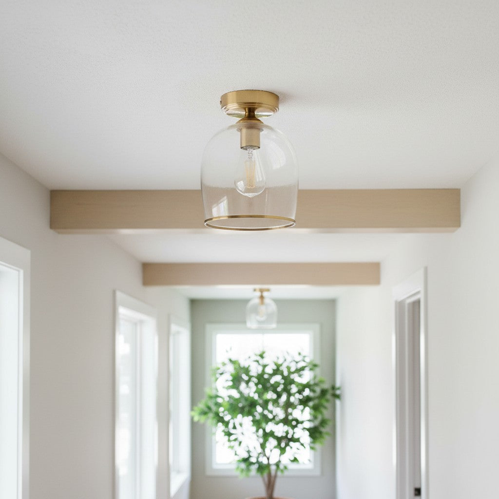 Brazara Dome Ceiling Light - Industrial Ribbed and Clear Glass for Living Room