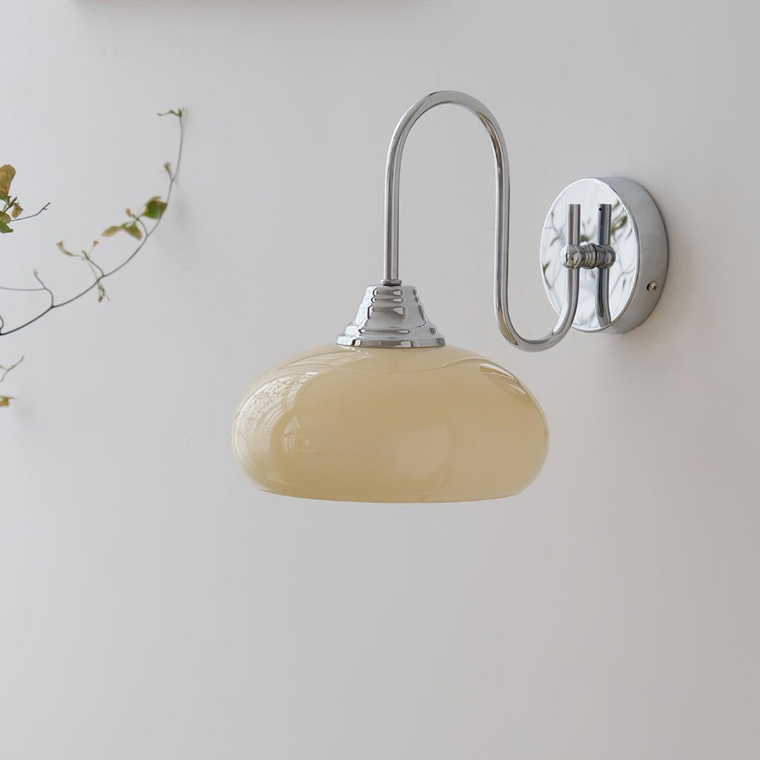 Bauhaus Wind Cream Glass Shade Metal Curved Pole Wall Sconce