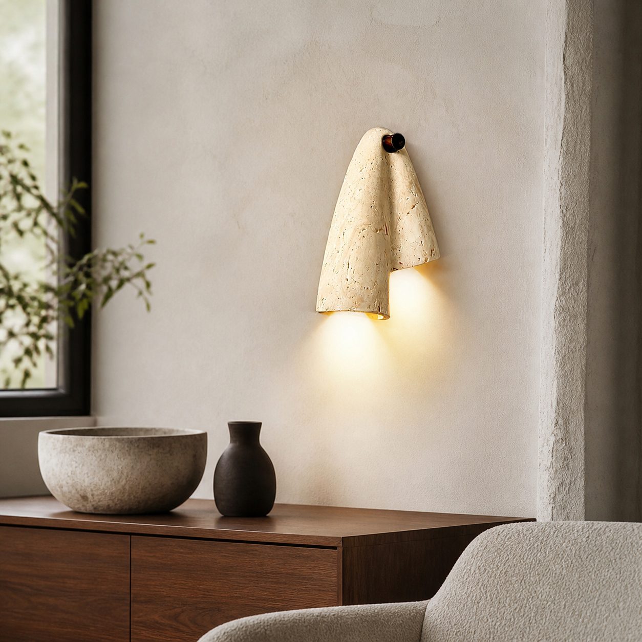 Travertine Wall Lamp – Minimalist Stone Sconce Decorative Lighting for Living Room