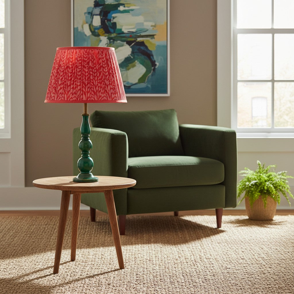 Grainora Table Lamp with Wooden Grain Base - Fabric Lampshade for Living Rooms