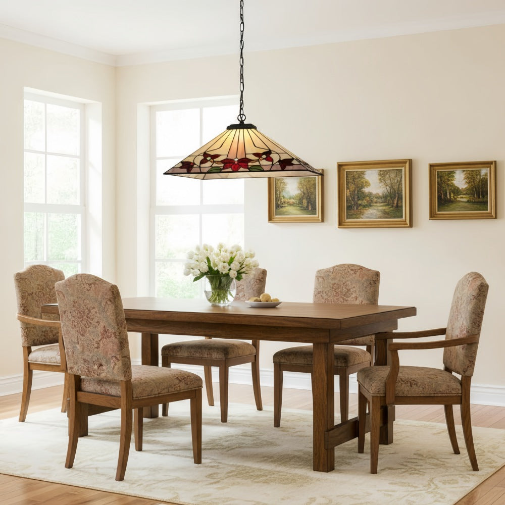 TF Camillo Classic Patterned Pendant Light – Stained Glass Lamp for Bedroom or Hallway