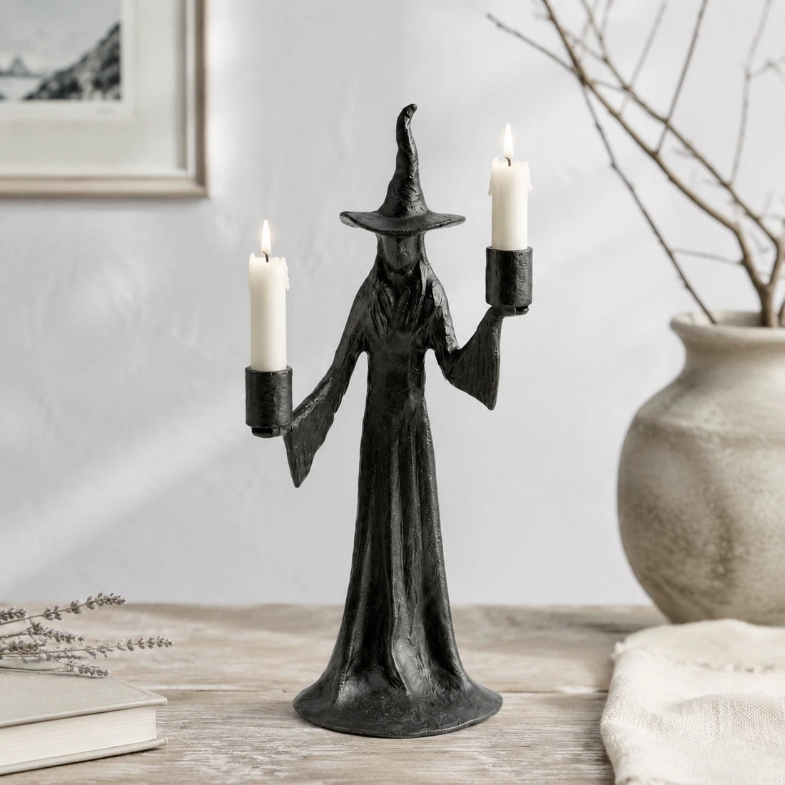 Double Candle Aura candlestick in neutral home decor scene