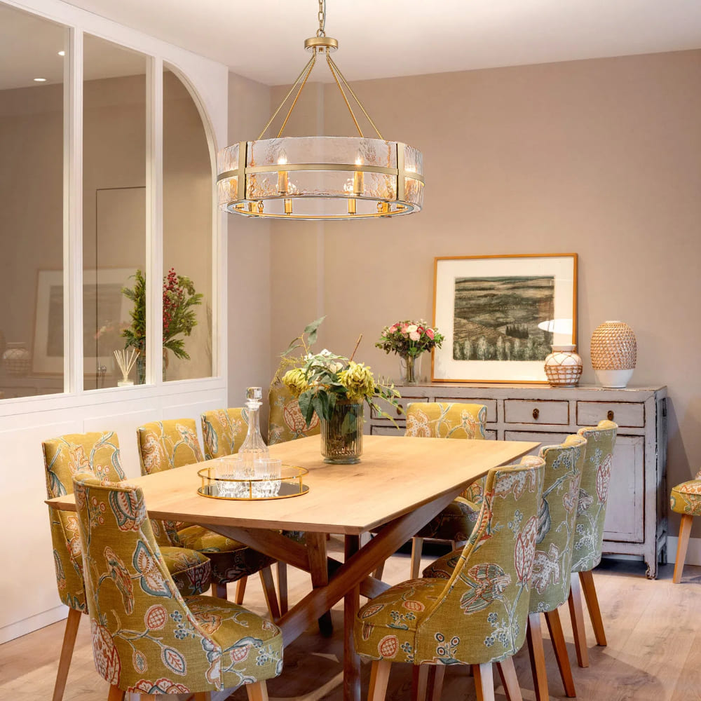 Modern Wide Drum Pendant Lamp – Clear Glass Chandelier For Living Room