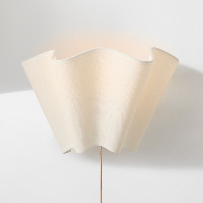 Oslan Modern Plug-In Sconce - Scalloped Ivory Linen Shade Wall Lamp
