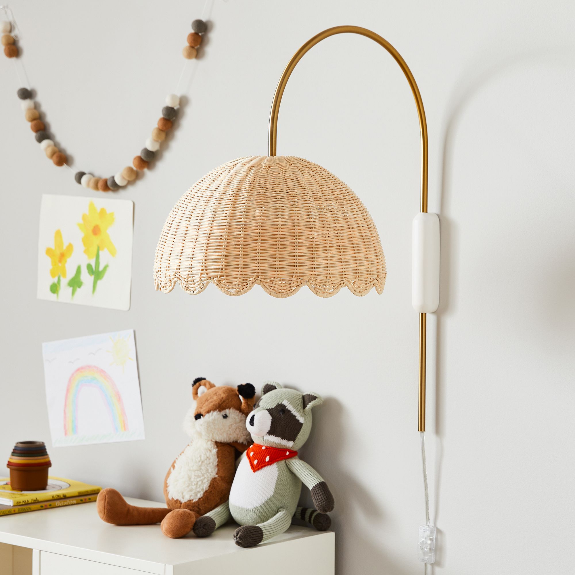 Olvara Scalloped Rattan Bubble Sconce - Whimsical Wall Lamp for Nurseries