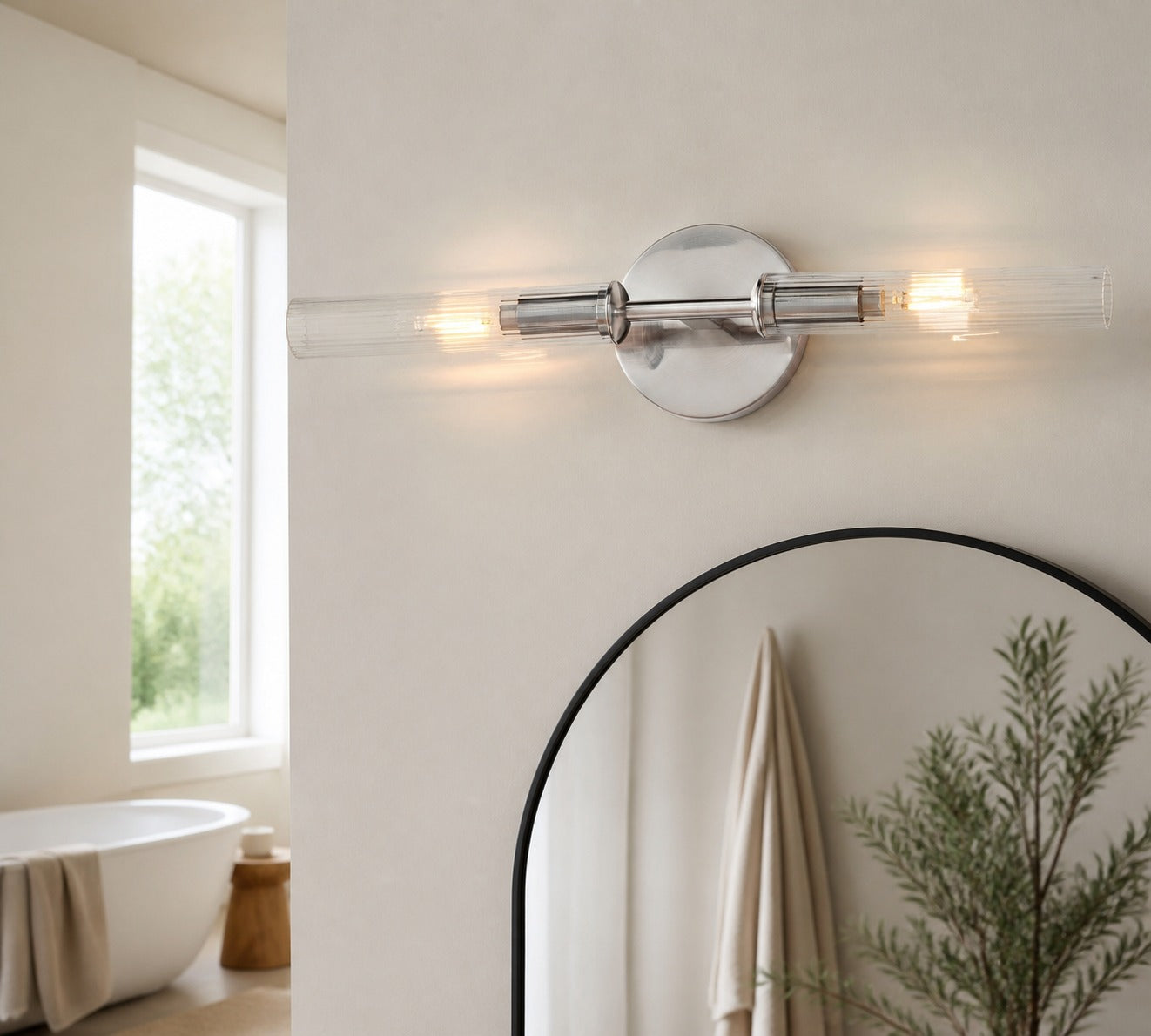 Bravira Ribbed Glass Wall Lamp - Tube Metal Light in Classic Finishes