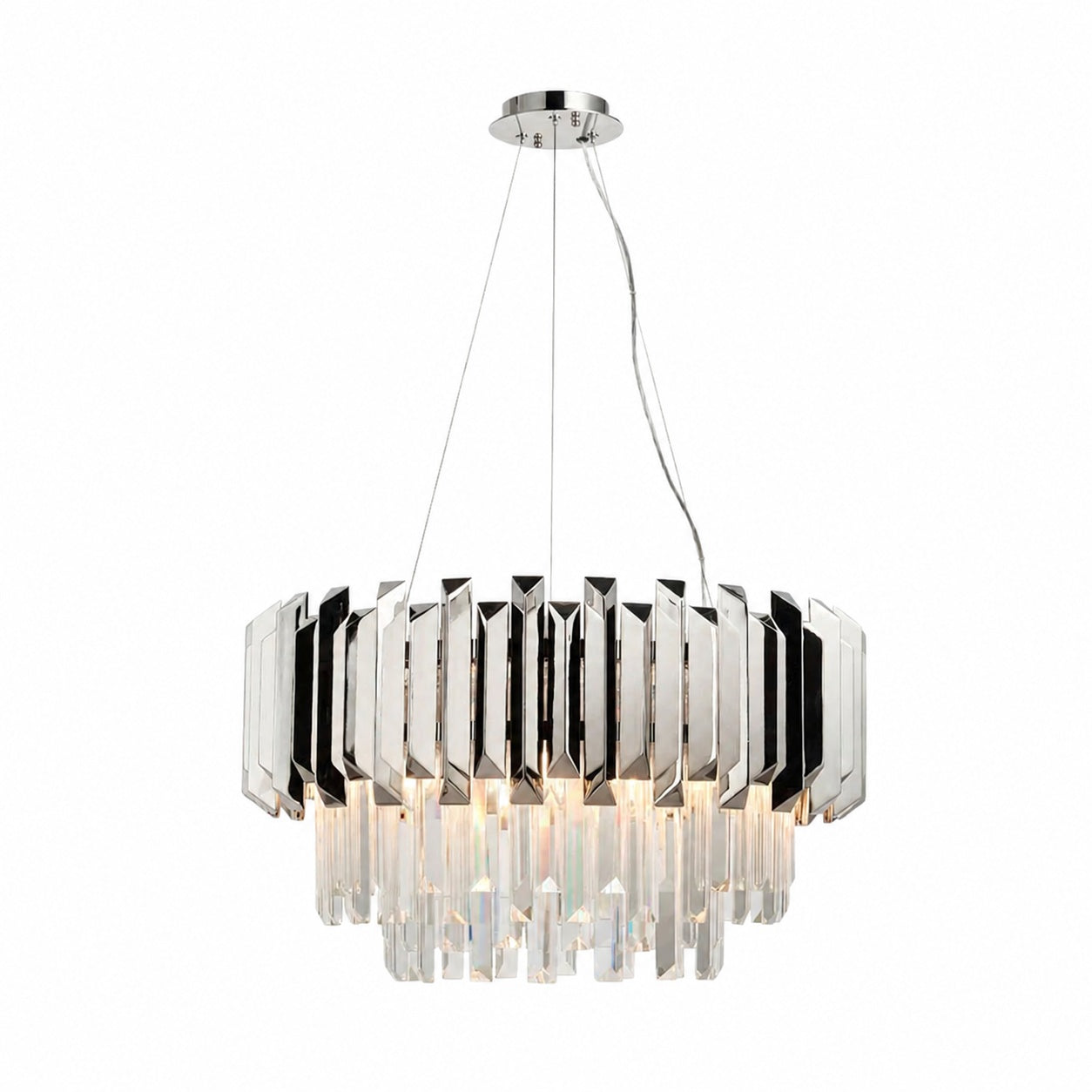 Virelia Contemporary Crystal Pendant Light – Layered Crystal Shade Ceiling Fixture for Dining or Living Room