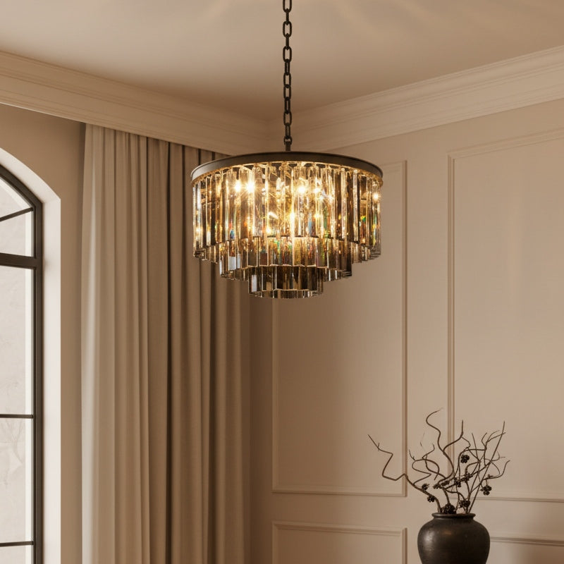 Aurevon Crystal Prism Metal Frame Modern Ceiling Chandelier for Home and Hotel