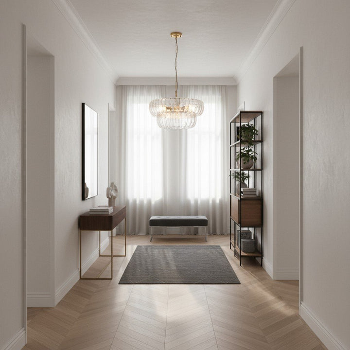 Solara 6-Light Tiered Pendant – Cascading Curved Glass and Metal-Frame for Dining & Entry