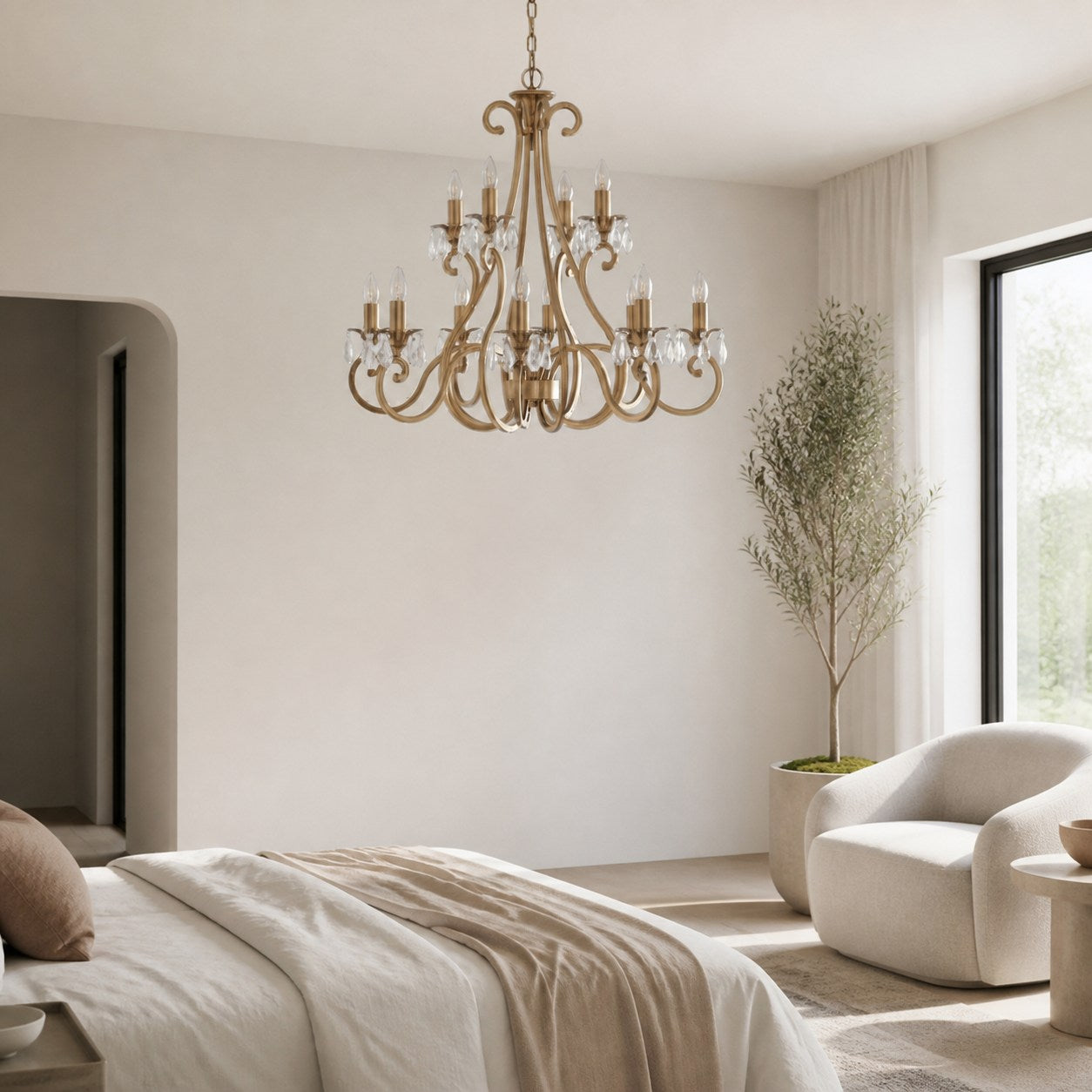 Talonis Crystal Chandelier - Traditional Candle-Style Brass and Nickel for Living Room and Dining Room