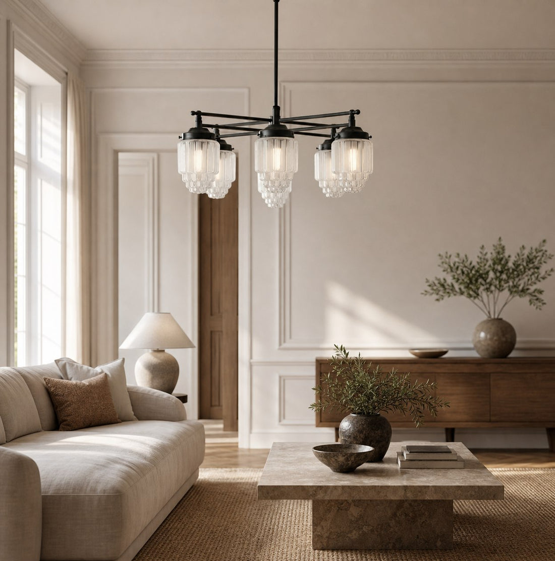 Tierlux Glass Chandelier – Vintage Brass Globe Lighting Fixture