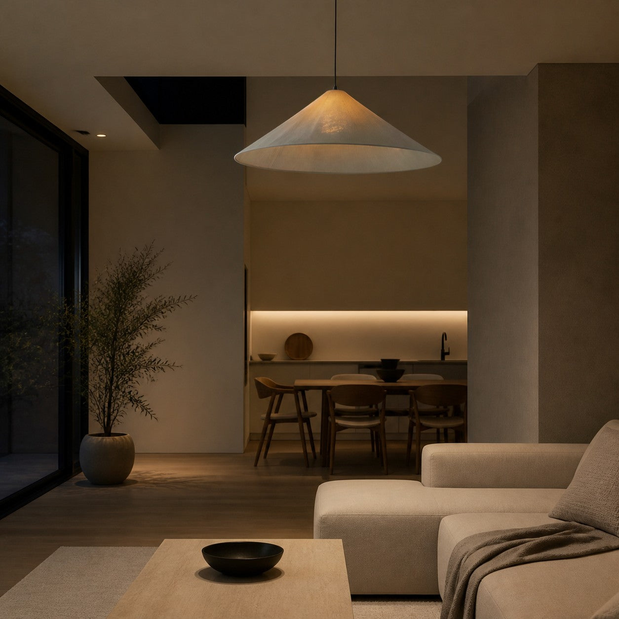 Zalen Textured Pleated Linen Pendant Lamp - Neutral Fabric Style Pendant Lamp for Bedroom & Living Room