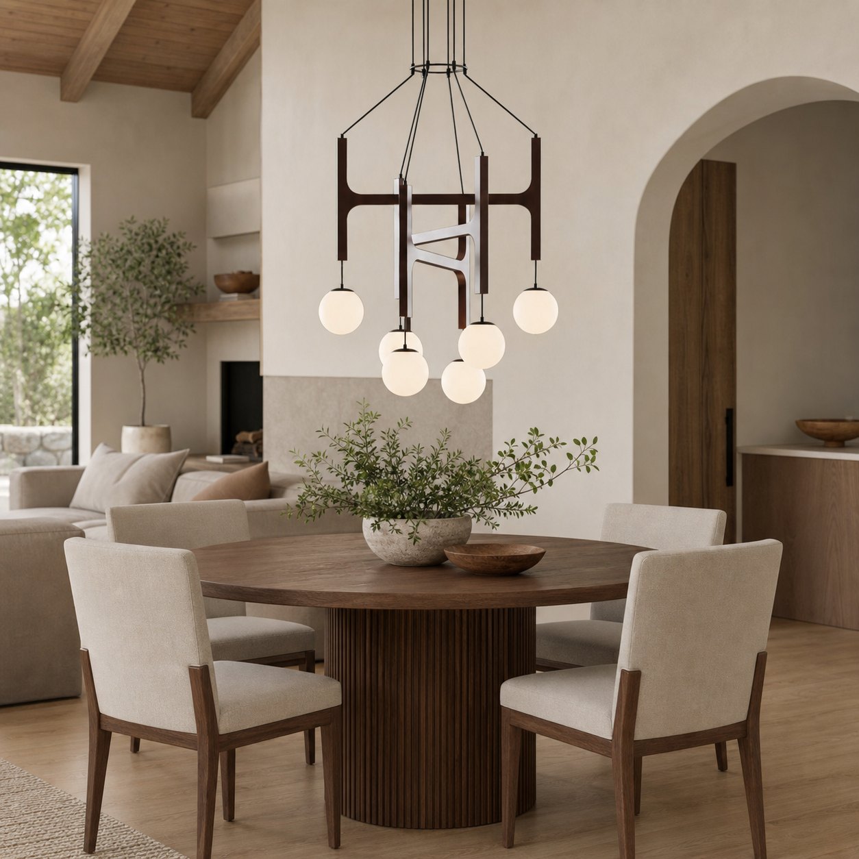 Auralith Wood Chandelier Multi Arm Fixture - Modern Natural Lighting for Living and Dining