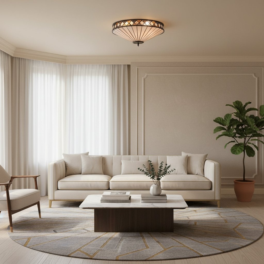 TiffStar Elegant Art Glass Flush Ceiling Light - Vintage-Inspired Ceiling Fixture for Home Interiors