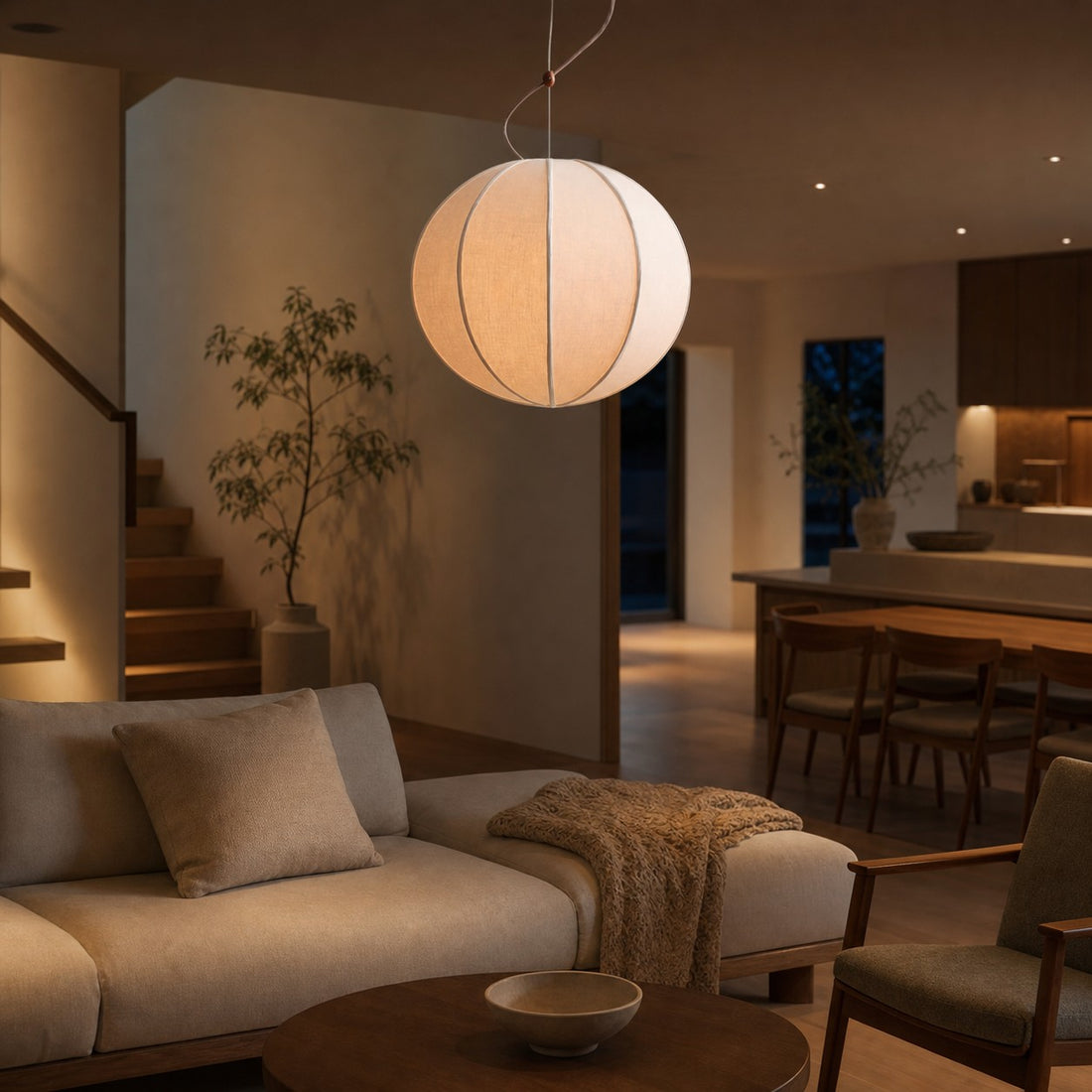 Alvian Pendant Light - Linen Shade with Adjustable Height for Cozy Dining