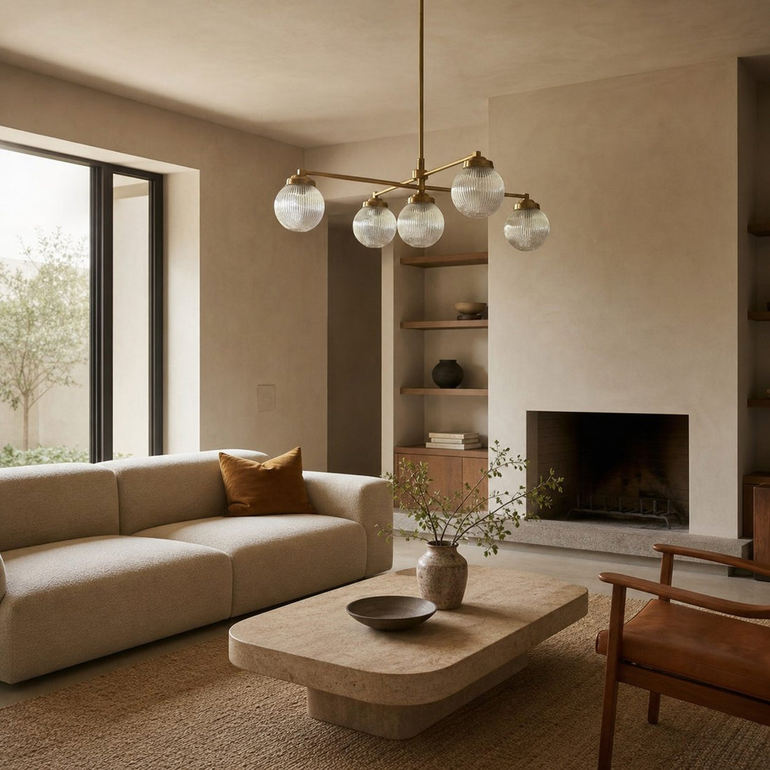 Glorica Glass Frosted Glass Globe Chandelier - Brass Modern Lighting for Living Room