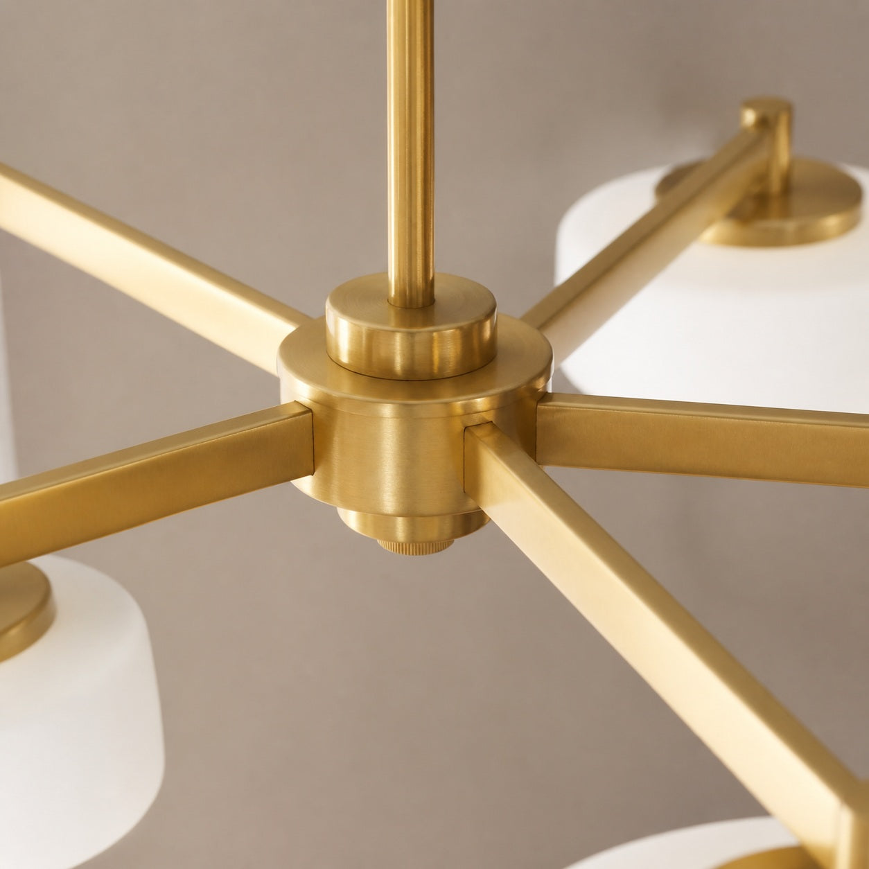 Zirvos Pendant with Frosted Opal Globes and Brushed Brass Frame for Living and Dining