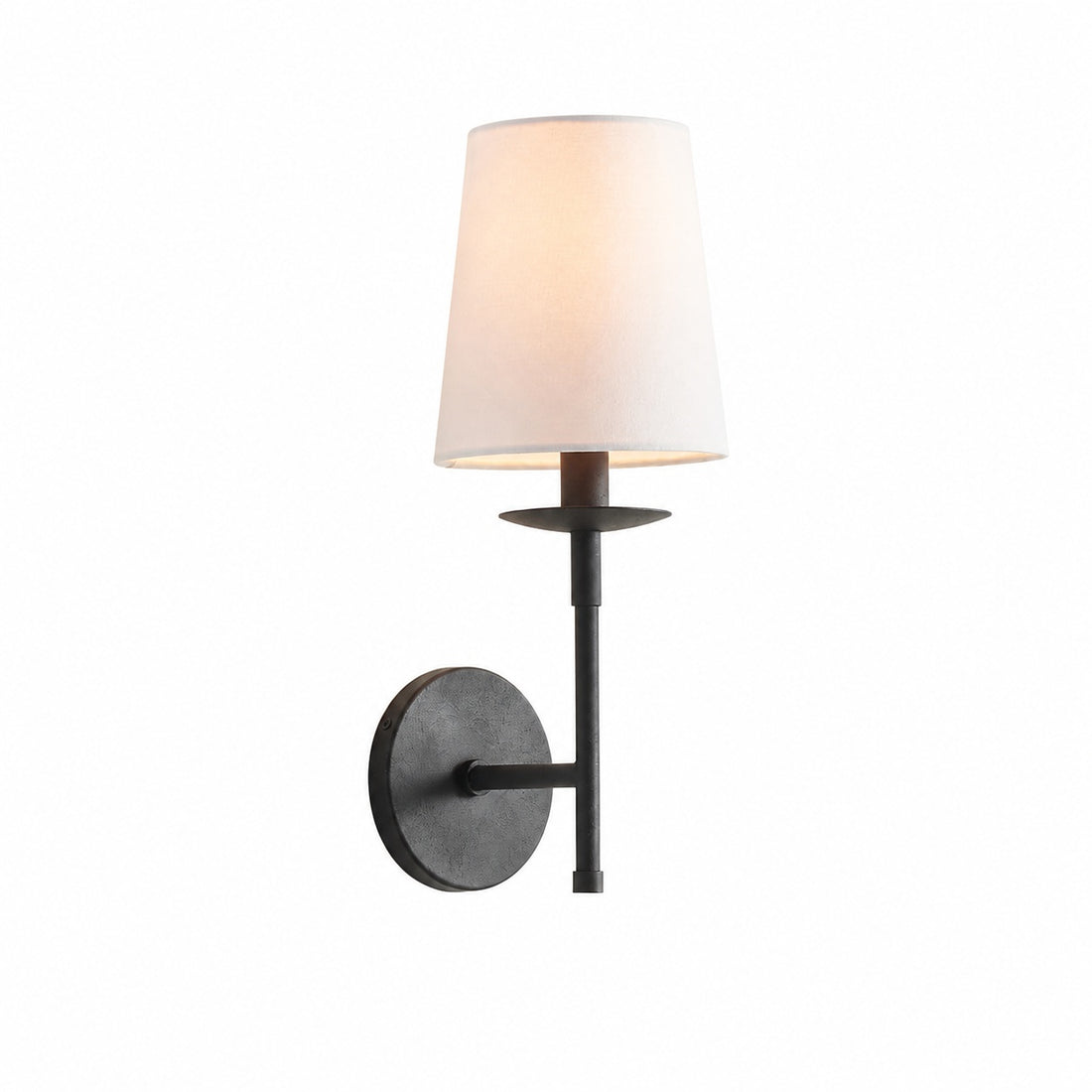 Rowan Bronze or Brass Wall Sconce - Iron Light with White Linen Shade for Home