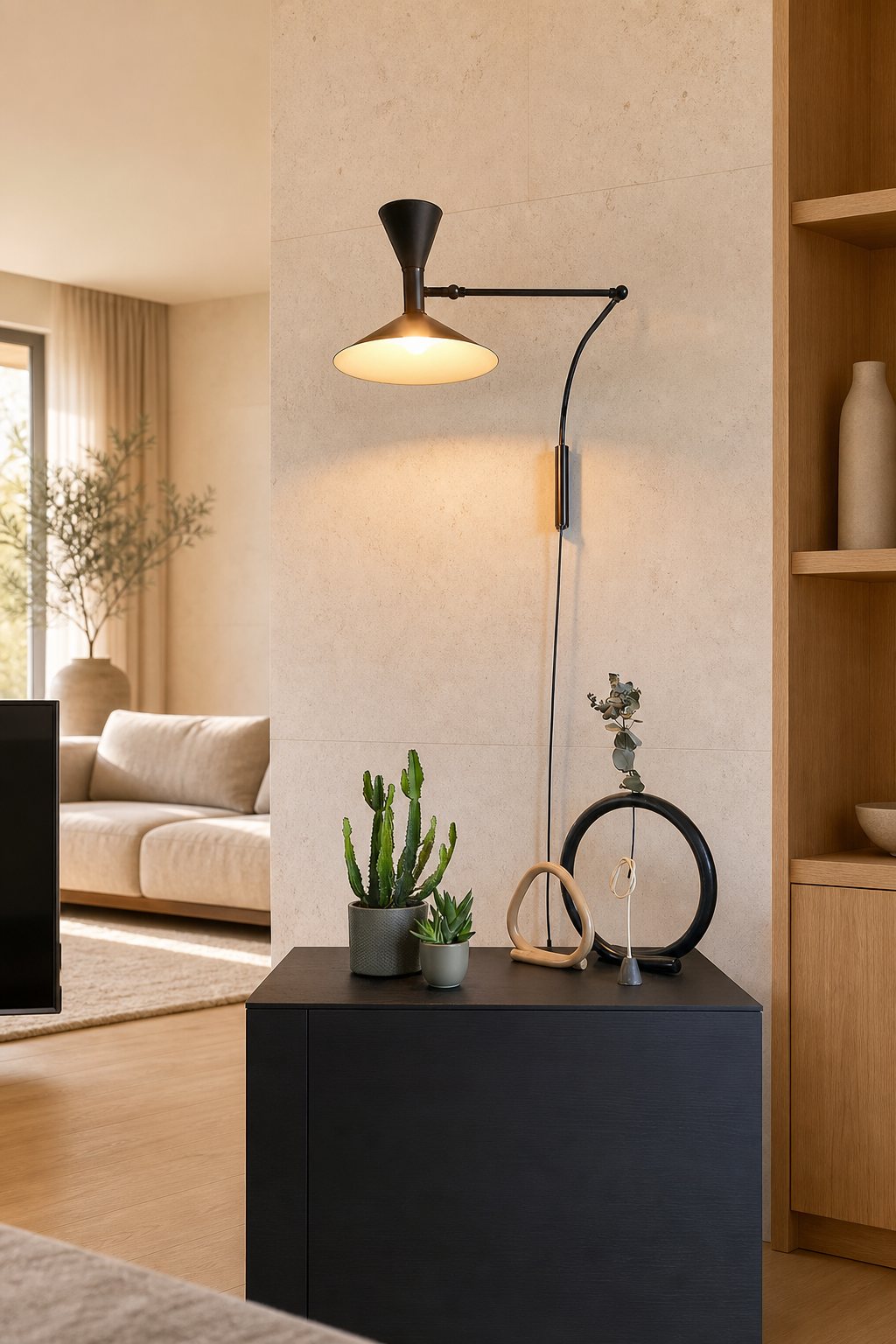 Ivoran Plug-In Swing Arm Wall Sconce - Metal Cone Adjustable Reading Light for Bedroom and Study