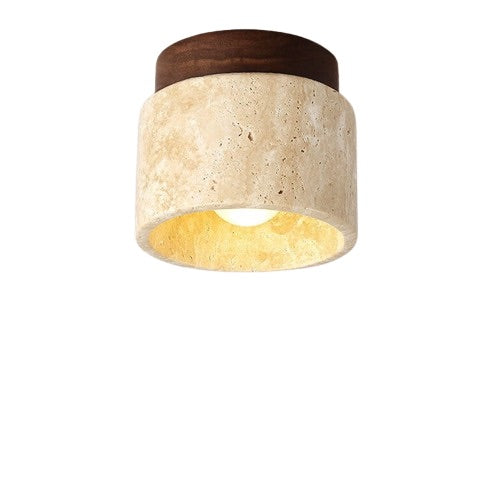 Japanese Minimalist Round Yellow Travertine Shade 1-Light Semi-Flush Mount Ceiling Light