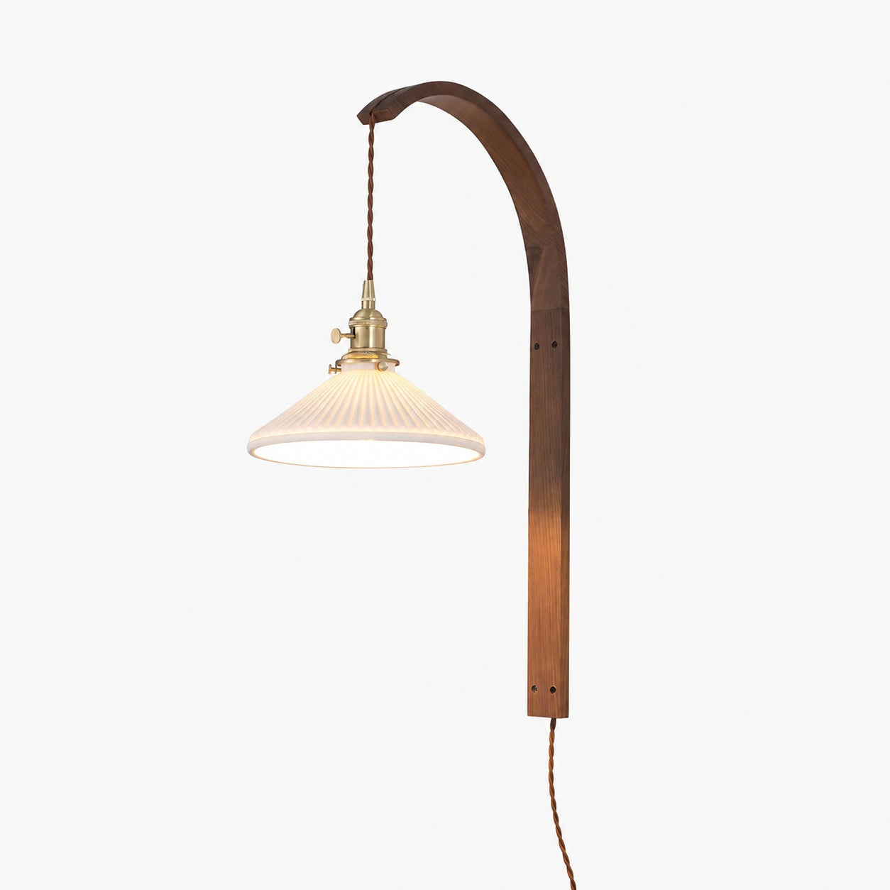 Curved Walnut Ceramic Plug-in Wall Light