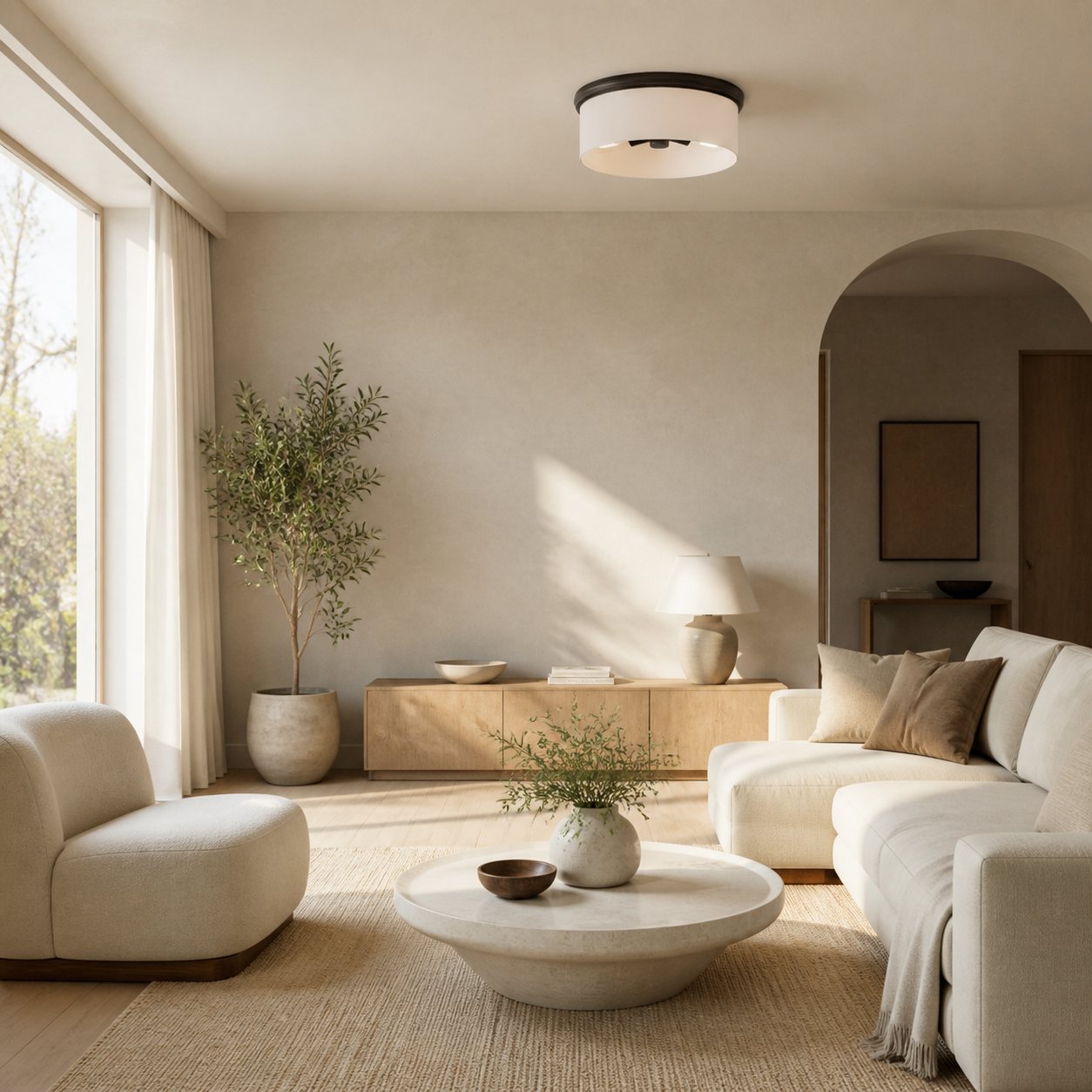Roven Flush Mount Ceiling Lamp with Opal Glass Dome - Sleek Design for Bedroom and Living Room