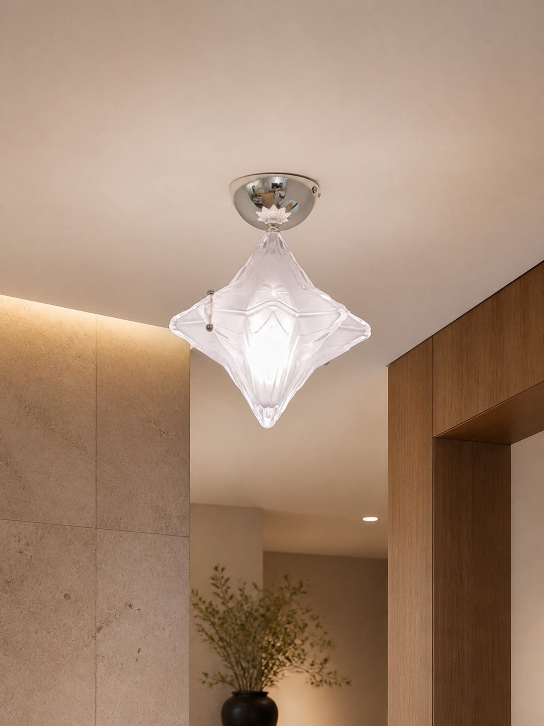 Art Deco Star Ceiling Lamp – Frosted Glass Fixture for Hallway & Entryway – Astris Ceres
