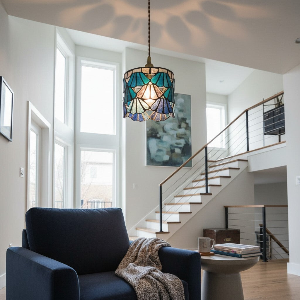 Vintagia Tiffany Inspired Pendant Light Fixture - Artistic Glass Shade Pendant for Dining Island and Entryway