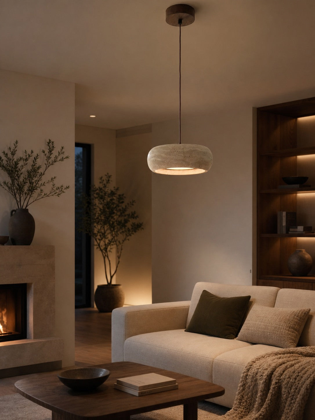 Travertine Drum Pendant Lamp