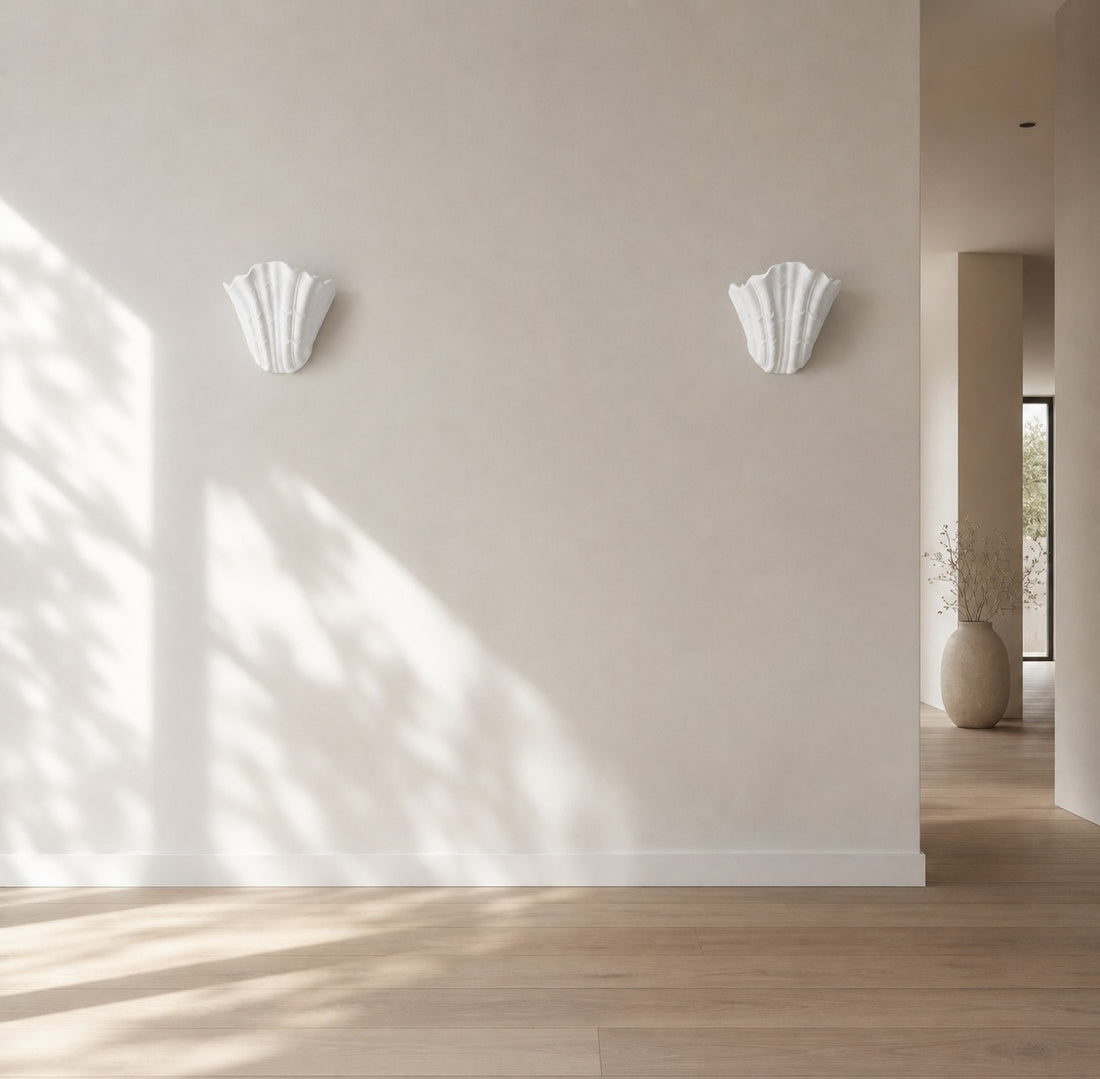 Seavira Organic Seashell Texture Wall Light - Modern Plaster Sconce for Living Room and Entryway