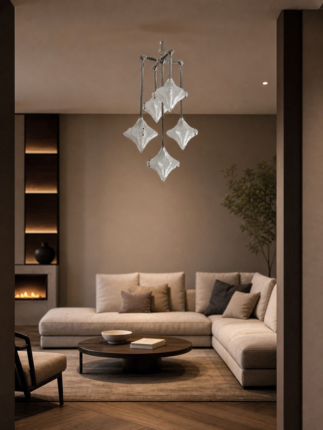 Art Deco Astris Star Chandelier – Frosted Glass Deco Fixture for Dining Room