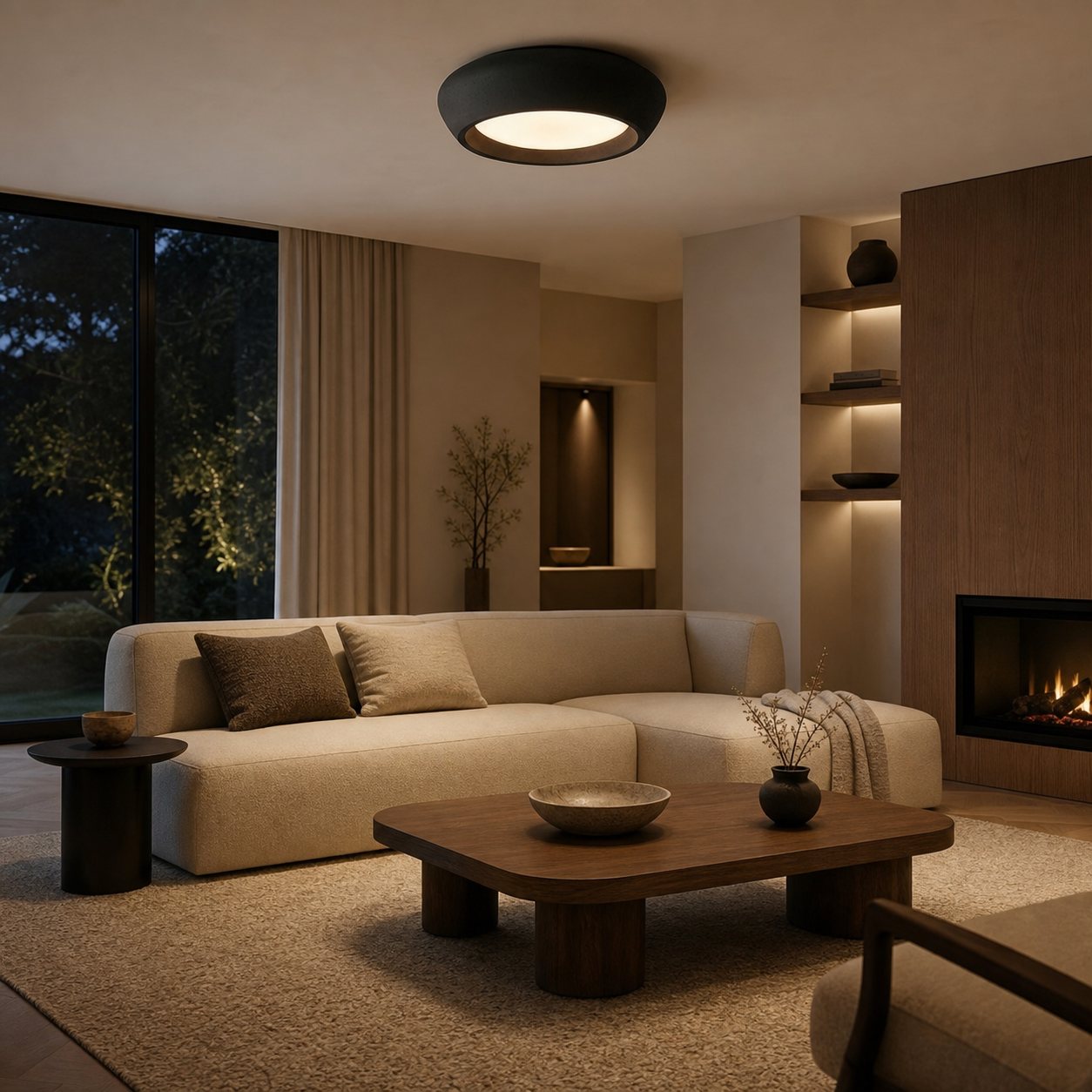Monocem Minimalist Concrete Ceiling Fixture – Stylish Flush Mount Light for Living Room