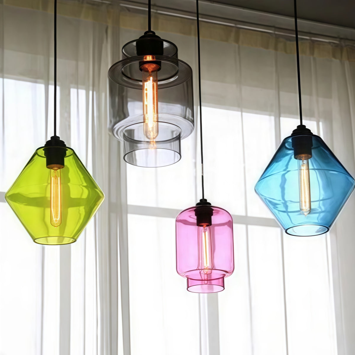 Crystalline Series Pendant Light - Blown Glass Multi Colored Glass Pendant Lamp