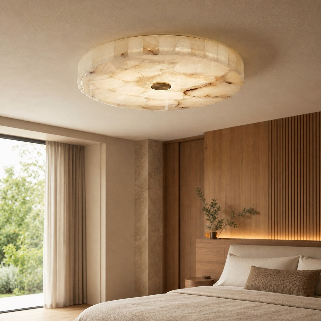 AlbaSphere Modern Round Ultra Thin Ceiling Lamp - Alabaster Contemporary Home Lighting